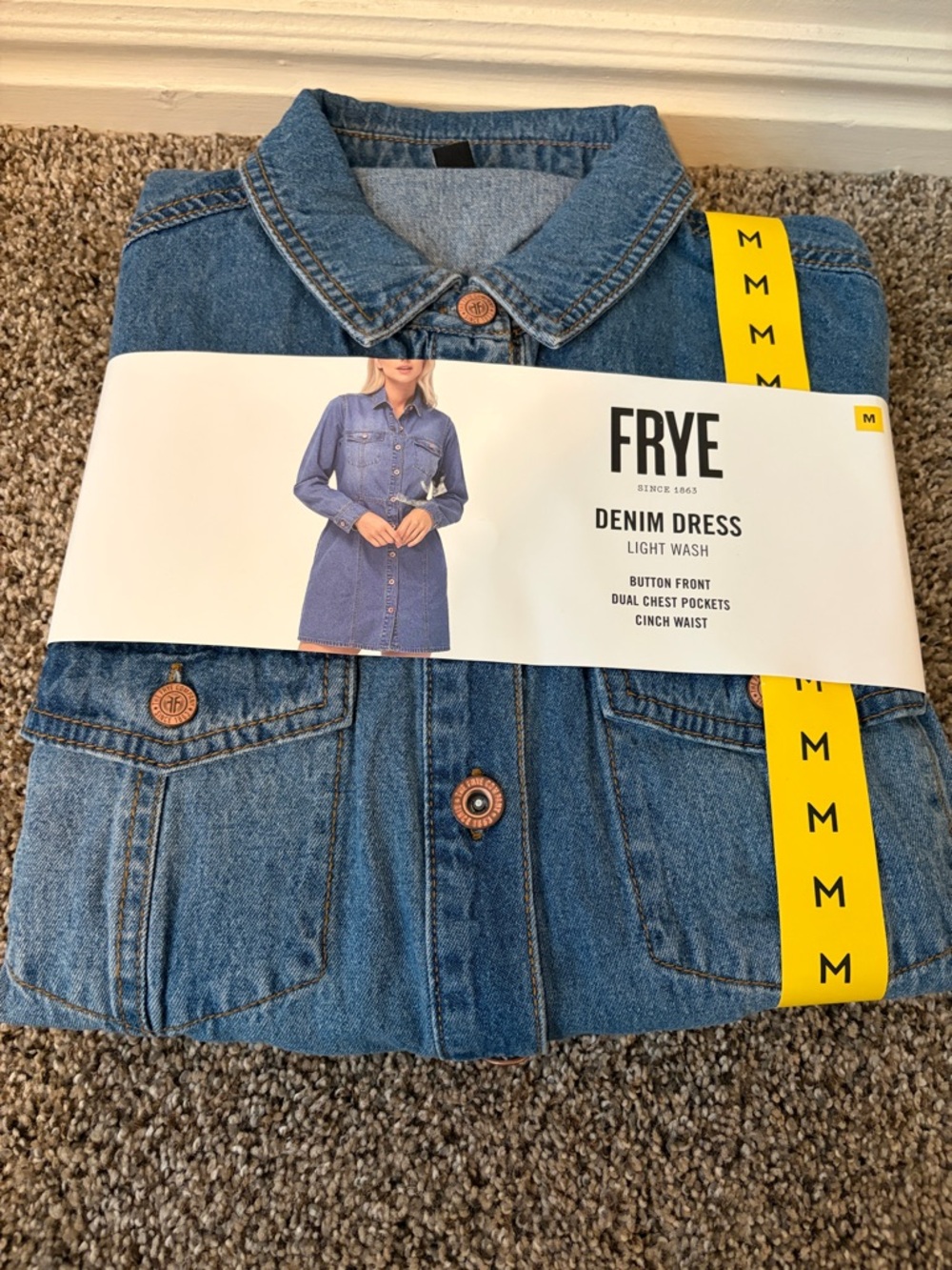 FRYE Light Wash Denim Shirt Dress in Classic Blue